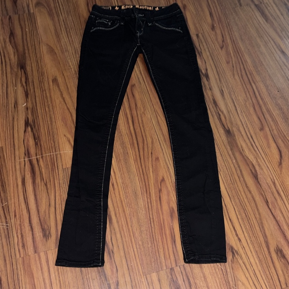 Black Embroidered Pocket Skinny Jeans - Picture 3 of 3